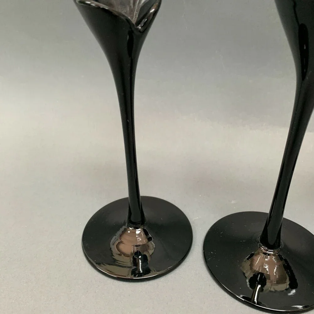 Clear Black‎ Tulip Stem Wine Glass Glasses 9 3/8